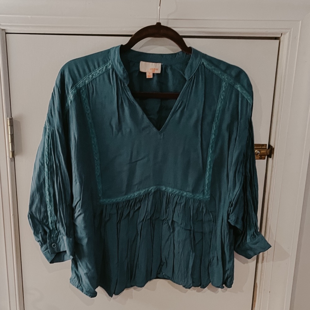 Teal V Neck Blouse